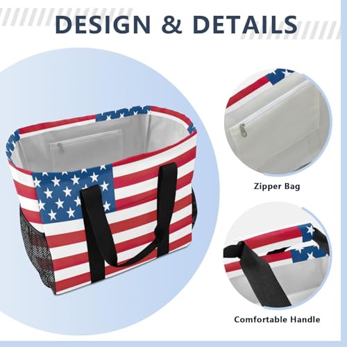 Nander American Flag Foldable Tote Bag Waterproof Sandproof Women Beach Bag Handbag Gym Bag Travel Shopping Bag3