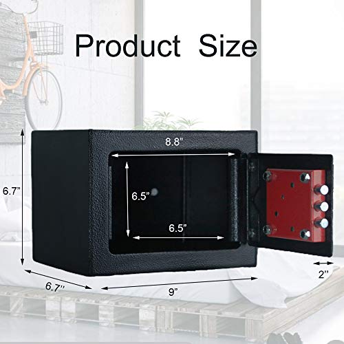 JUGREAT Security Safe with Key Lock, Home Safe Wall or Cabinet Anchoring Design for Home Office Hotel Business Gun Passport Cash Money(0.23 cu.ft)