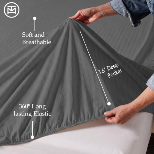Image of Threadmill 600 Thread Count Cotton Cal King Sheet Set, Sateen, Dark Grey