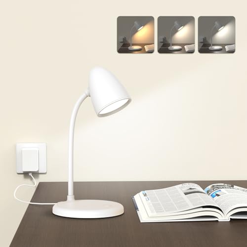 RORENSE LED Desk Lamp for Home Office,3 Light Colors,Table Lamp,Dimmable Reading Light for Bedside Small Desk Lamp for College Dorm Room,Bedroom Desk Light,White