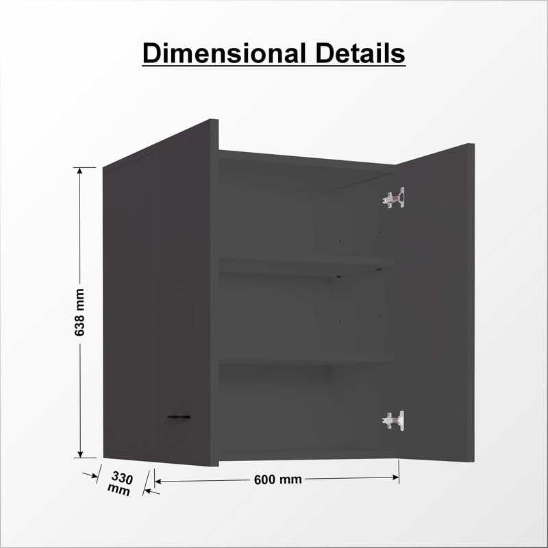 Image of 2 Door Multipurpose Wall Mounted Cabinet with Adjustable & Fixed Shelf | Storage for Modular Kitchen, Bathroom, Office & Living Room | Assembly-DIY | Color-Grey | Size-60x33x63.8 Cm
