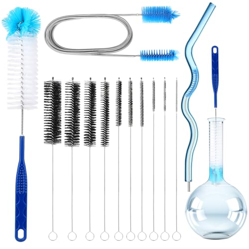 12pcs Glass Tube Pipe Cleaners Brush Kit, 14.5 inch Long Nylon Straw Brush for Glass Funnel and Bottle, 8.2 inch Different Diameters Brush, 35 inch Flexible Double Ended Hose Brush