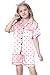 Kids Pajamas Girls, 2 Pcs Sleepwear Short Sleeve Stain Summer Pajama Set Silk Pjs for Teen Girls, Pink Dots, 5-6 Years