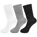 Yolev 3 Paar Damen Slouch Socken Knit Schoppersocken Extra lange Lose Socken Thermosocken 80er Jahre Outfit Party Zubehör(Schwarz, Hellgrau, Dunkelgrau)