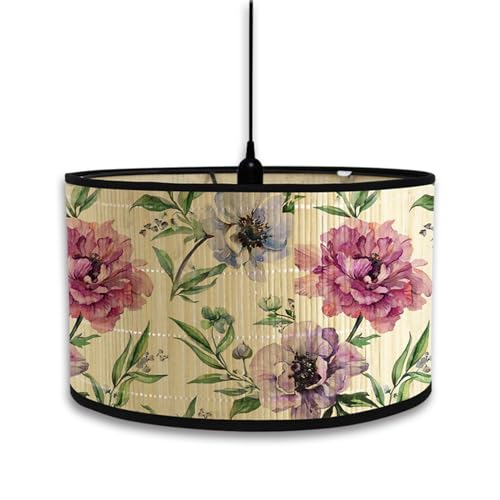 Morbuy Flowers Pattern Bamboo Lampshade for Table Lamp,Vintage Style Diameter 30cm Wooden Bedside Light Lampshade Light Shades Wall Light Lamp Shades for Bedside Lamp Floor Lamp (Green Leaves)