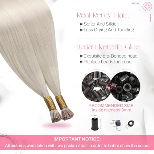Image of Moresoo I Tip Hair Extensions Human Hair White Blonde, 16 Inch | 40g 50 strands, individual strand extensions, soft silky texture, cool blonde tone, vacation travel, summer styling