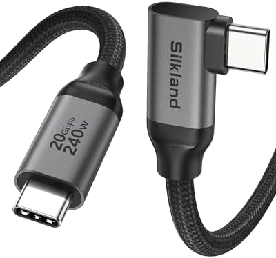 Silkland USB C 3.2 Gen 2x2 Right Angle Cable, 20Gbps 90 Degree High Speed Data Transfer, 5K/4K 60Hz Monitor, 240W PD, Type C 3.1 Compatible for SSD, Hub, Dock, eGPU, 3.3FT