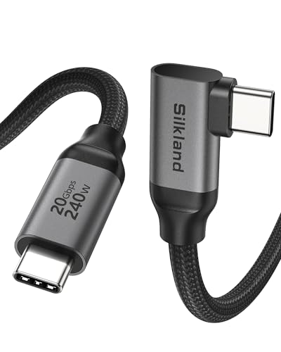 Silkland USB C 3.2 Gen 2x2 Cable Right Angle 3.3FT, 20Gbps 90 Degree High Speed Data Transfer, 5K/4K 60Hz Type C Monitor Cable, 240W PD, Compatible for SSD, Hub, Dock, eGPU
