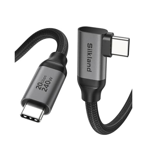 Silkland Long USB C Monitor Cable Right Angle 15FT, 8K@30Hz 5K/4K@60Hz Display, 20Gbps Data Transfer, 90 Degree USB C 3.2 Gen 2x2 Video Cable, 240W Charging for iPhone 17,MacBook, Portable M