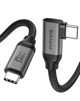 Silkland USB-C Monitor Cable Right Angle 5FT, 8K@30Hz, 5K/4K@60Hz, 20Gbps Data Transfer, 240W Charging
