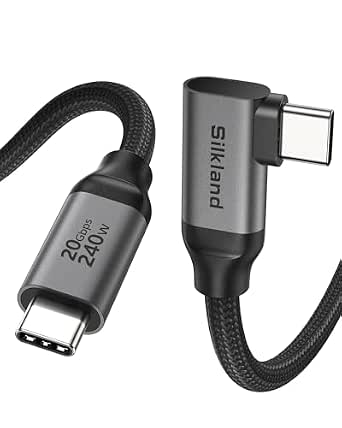 Silkland USB C 3.2 Gen 2x2 Right Angle Cable, 20Gbps 90 Degree High Speed Data Transfer, 5K/4K 60Hz Monitor, 240W PD, Type C 3.1 Compatible for SSD, Hub, Dock, eGPU, 3.3FT