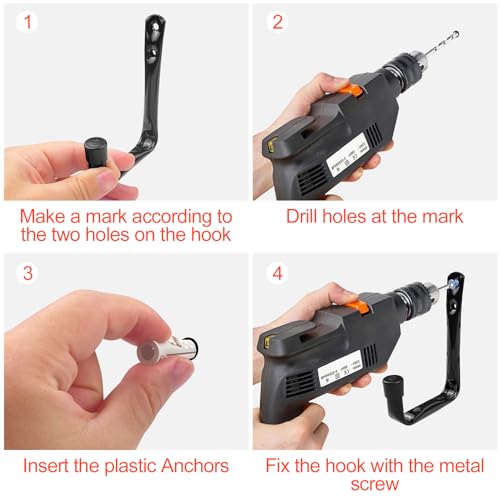 Newpop 6 Stück Wandhaken Garage Schwarz, Wandhalterung Haken mit Schrauben, Gerätehaken zur Organisation 11.5cm x 9cm, Garagenhaken Schwerlast für Leiter Stuhl Schlauch Fahrrädern Elektrowerkzeugen