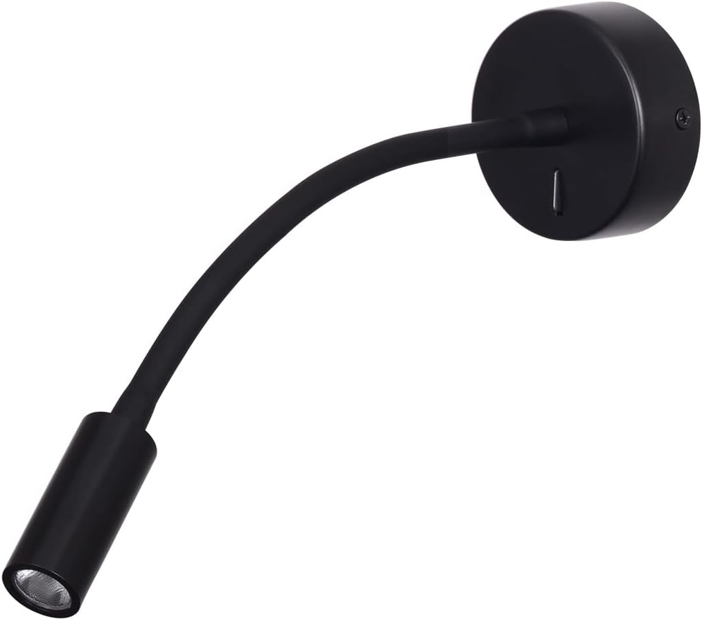 Wall Mounted Reading Lamp LED 3W Warm White 3000K Hardwired for Reading Matt Black(Black Hard-Wired 2PCS)