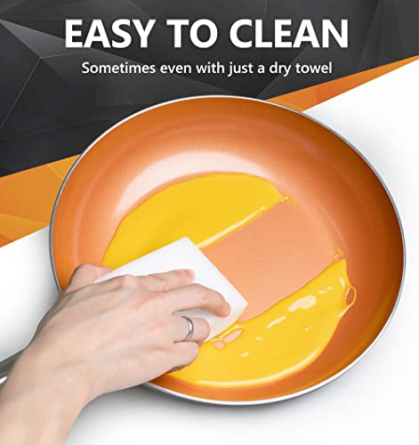 Michelangelo Nonstick Frying Pan With Lid, 12 Inch Copper Frying Pan With Ceramic Coating, 12 Inch Nonstick Frying Pan, Large Nonstick Skillet With Lid, Copper Pan Nonstick Pan, 12 Inch #TOP3