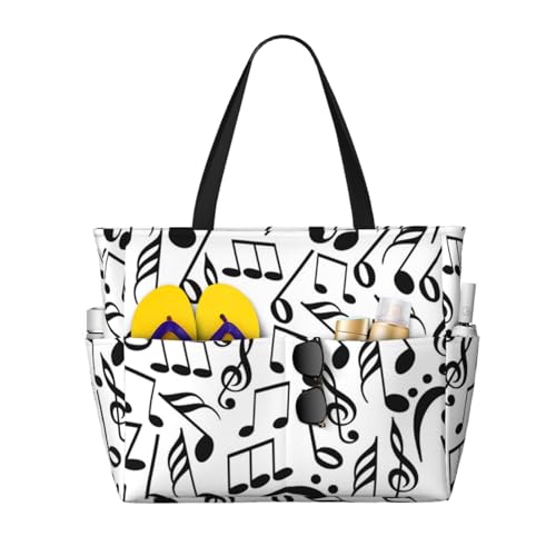 Grand sac de plage notes de musique avec clé de sol pour femme