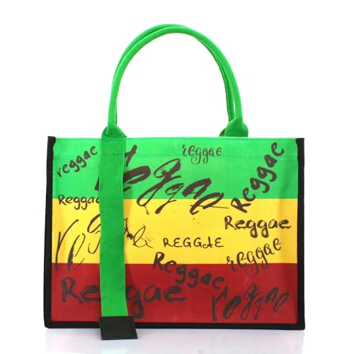 Image of Women's Canvas Tote Bag Waterproof Ribbon Beach Bag Jamaican Reggae Party Bag | Waterproof