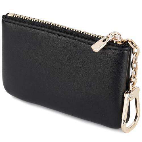 Veki Coin Purse Change Mini Purse Wallet With Key Chain Ring Zipper for Men Women Fashionable Bag Key Chain Pendant Leather Classic Clutch Purse (Solid color-Black)