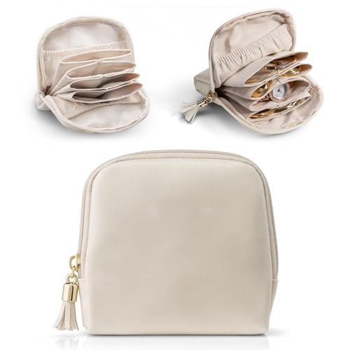 ZXTGBQ Portagioie da Viaggio, Organizer per Gioielli, Organizzatore per Bracciali Orecchini Anelli Collane Gioielli (Beige)