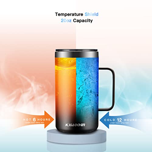 Kxiaochen 20Oz Insulated Coffee Mug With Lid, Stainless Steel Coffee Cup, Double Wall Vacuum Coffee Tumbler With Handle, Premium Thermal Travel Coffee Mug (Black) #TOP4