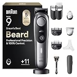 Braun Recortadora Profesional de Barba Series 9, Cortapelos Hombre con Accesorios de Barbero, Base de Carga Y Funda de Viaje, Uso en Seco Y en Mojado, 180 Minutos de Autonomía, BT9440