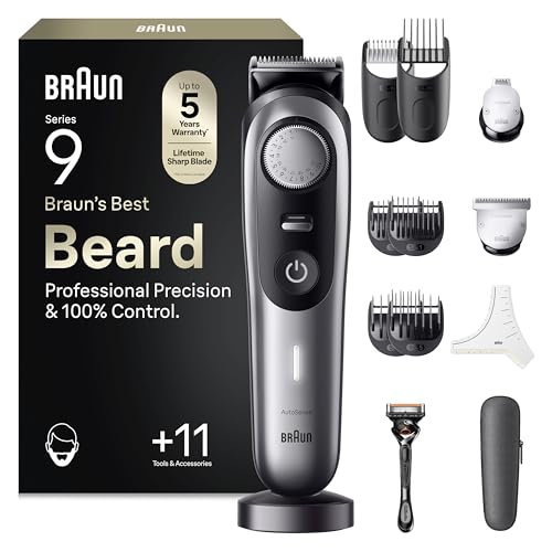 Braun Barttrimmer Series 9, Elektrischer Bartschneider Herren mit 11 Barber-Tools, Ultrascharfe...