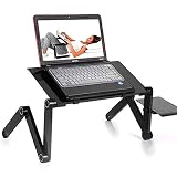 Fashine Adjustable Laptop Stand for Bed, Foldable Lap Desk Table, Office Laptop Riser Laptop Stand Tray with Vented CPU Fans and Enlarged Mouse Pad (Black)