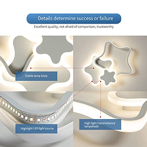 Tioolo Dimmable Led Ceiling Light, Creative Cartoon Star Ceiling Light, Acrylic Ceiling Lamp With Remote, Modern Flush Mount Chandelier Lighting Fixture For Boys Girls Bedroom Living Room, 32W/White #TOP6