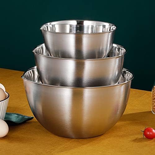 Mixing Bowls 3 Pieces Stainless Steel Mixing Bowl Set | Mixing Bowl with Spout & Measuring Marking | Nesting Metal Bowl for Baking Cooking Food Preparing 1.5L/ 3L/ 5L Dishwasher Safe