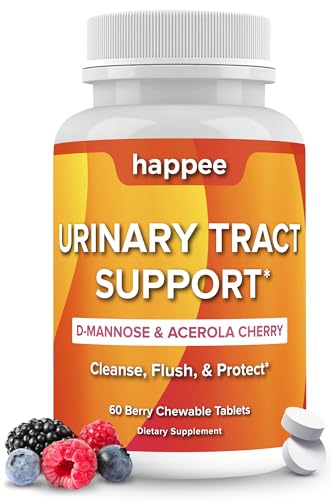D-Mannose Urinary Tract Health Supplement for Women Men - Supports UTI Prevention & Bladder Relief - 500mg D Mannose with Antioxidants - Cleanse Flush & Protects - 60 Berry Flavored Chewable Tablets