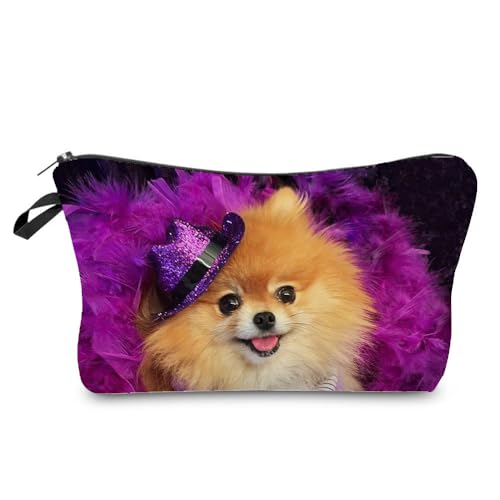 Livelihood Pomeranian Dog Cosmetic Bag for Women - Cute Small Makeup Bag for Purse Travel Toiletry Zipper Pouch for Girls Gift for Dog Lovers