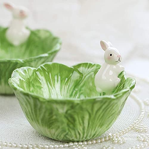 ERoomQ Pasta Bowls Ceramic Single Folk Culture Bowl Cartoon Animal Ceramic Creative Folk Culture Bowl White Rabbit Fruit Salad Cooking & Dining Salad Bowls,