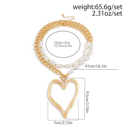 Y2k Large Heart Necklaces for Women Chunky Big Heart Pendant Necklace Exaggerated Layered Love Pearl Choker Necklace Set Dainty Statement Jewelry Gift3