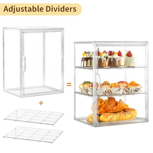 Image of Pastry Display Case, 3 Layers Clear Bread Box for Kitchen Countertop