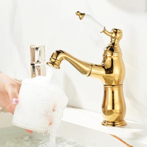 Mitigeur de lavabo avec douchette extractible eau chaude froide ajustable - 5