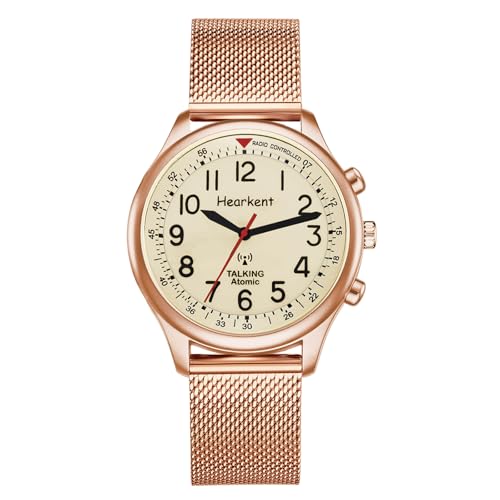 Hearkent Montre parlante pour femme pour personnes âgées aveugles malvoyantes, voix forte et claire, parle allemand, Or rose