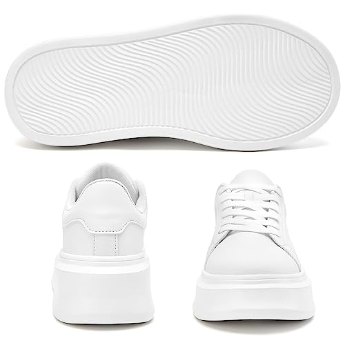 White Platform Sneakers for Women - Ultra Lightweight Classic Leather Walking Tennis Shoes Comfortable Lace Up Fashion Casual Shoes for Indoor Outdoor Travel Work4