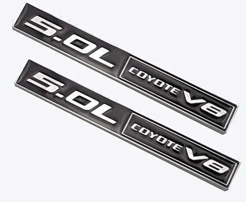 Image of 2pcs 5.0 Coyote V8 Emblem 3D Trim Fender Hook Trunk Badge Decal Sticker Nameplate Replacement for 150 Mustang (Chrome Black)