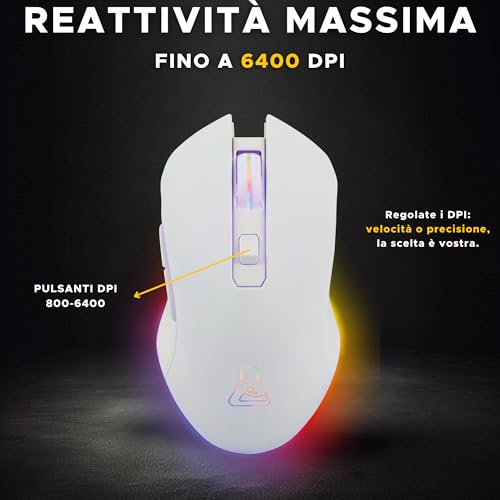 The G-Lab - Kult Helium Wireless - Souris Gamer sans Fil Blanche- Capteur Optique 6400 DPI, Rétroéclairage 7 Couleurs, 6 Boutons - Souris Gaming Ultra réactive- Compatible PC/PS4/PS5 – Blanche - 2024 - Mouse gaming - Immagine 1