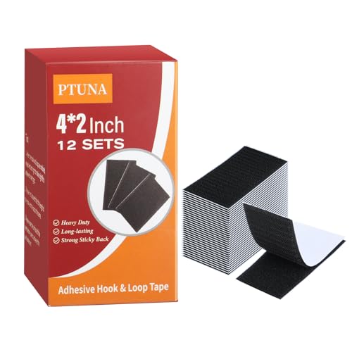 Image of 12 Sets 4x2 Inch Hook and Loop Patches, Heavy Duty Fasteners with Strong Sticky Back, Double Sided Adhesive Strips, Perfect for Home, Office or Classroom-Halloween Decorations,Black