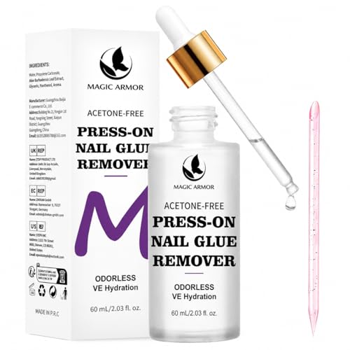 MAGIC ARMOR Enlèvement de la colle à ongles 60 ml, sans acétone, doux et efficace pour faux ongles, élimination rapide et sans odeur