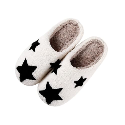 Image of Womens Mens House Slippers Retro Comfy Warm Plush Slip on Fluffy Memory Foam Home Sippers for Winter Indoor Outdoor