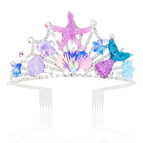 YARIEW Mermaid Crown Mermaid Birthday Decorations Mermaid Costume Mermaid Tail Fish Scales Seashell Hair Accessories for Women and Girls Mermaid Headband Tiara Mermaid Birthday Party