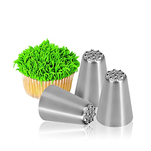 Skypia 3PCS Stainless Steel Grass Icing Nozzles Set Christmas Cupcake Mousse Cake Decorating Tips Piping Nozzles DIY Baking Tools (Multiple)