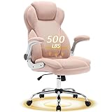 500LBS Big and Tall Fabric Office Chair for Heavy People, Ergonomic Heavy Duty Desk Chair with Large Seat, Breathable Gaming Chair, Double Cushion & Flip-Up Armrests & Adjustable Height,Pink