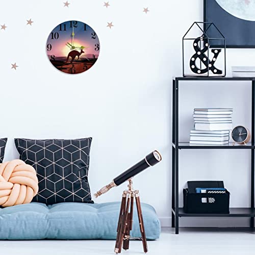 Horloge murale ronde 25,4 cm kangourou coucher de soleil sans tic-tac