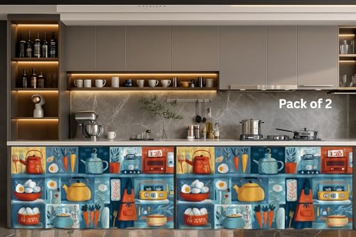 Image of Premium Printed Kitchen Sink Curtain with Rod Pocket | Under Sink Storage Cover | Washable Dustproof Cabinet Curtain for Kitchen Counter, Wash Basin (NEW Kettle, Pack of 2)