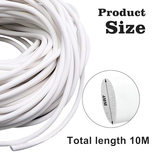 10 Meter Fugen Dichtschnur, Ø 4mm Dichtung Schaum Rundschnur, Silikon Runde Dichtschnur für Fugen, Weiß Schaumstoffstreifen, Fugenfüllprofil für die Nahtdichtung von Türen und Wänden, Basteln Handwerk
