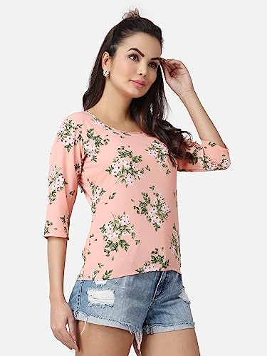Image of POPWINGS Casual Printed Puff Sleeves Round Neck Top for Women || Stylish Summer Tops for Women || Hip-Length Women Top