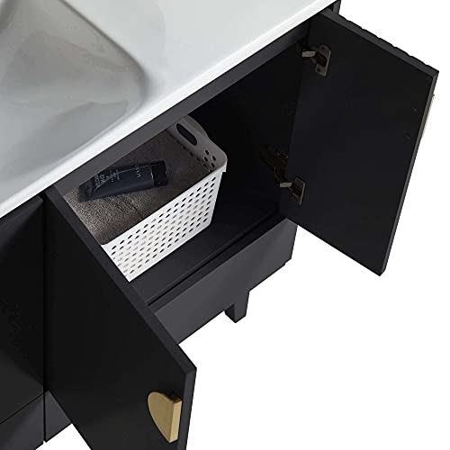 Fine Fixtures Venezian Collection - 48" Single Black Bathroom Vanity, Brass Handles. #TOP2
