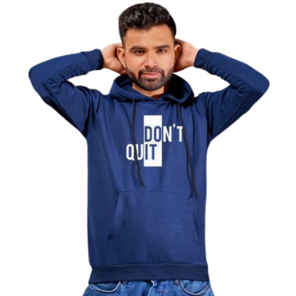 Image of Don't Quit Print Hooded Neck Kangaroo Pocket Winter Wear Sweatshirt for Mens & Boys